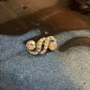 Vintage Aurora Borealis Rhinestone Swirl Brooch Silver Tone